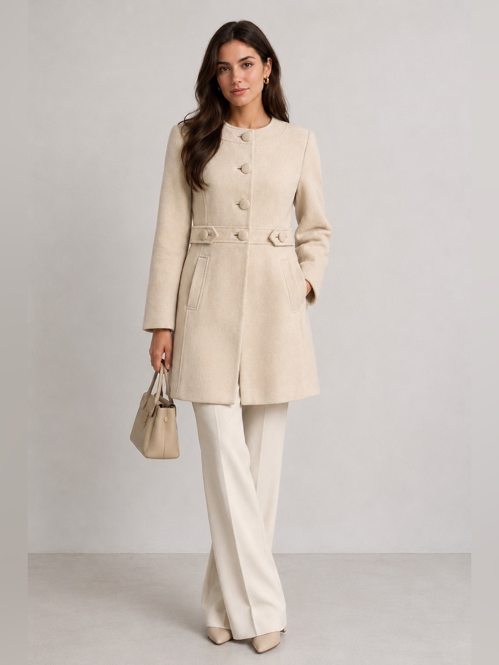Banana Republic 80% Wool Ivory Belted Coat – Size M